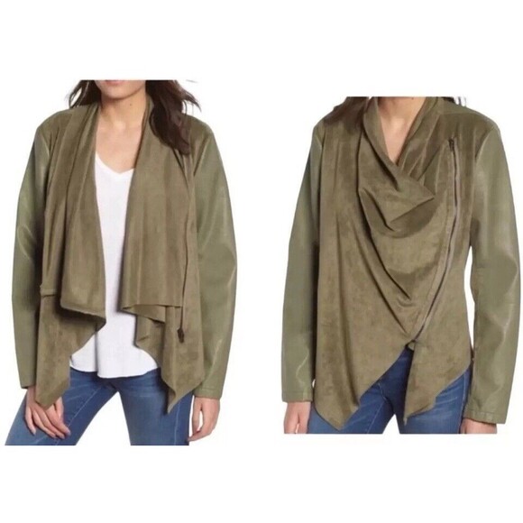 BlankNYC Vegan Leather and Ponte Drape Dark Green Jacket Size Large - Picture 2 of 6